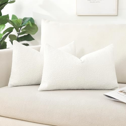 Artscope 2er Set Boucle-Kissenbezügen Einfarbig Wurfkissenbezug Moderne Dekokissen Kissenhülle Set Kissen Fall für Sofa Auto Schlafzimmer Zuhause Dekor 30x50cm, Weiß