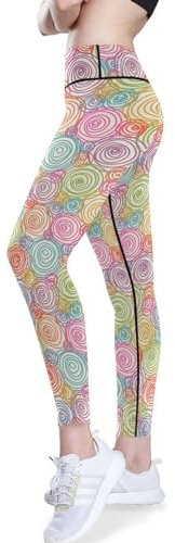 GuoChe Yogahose zum Anheben des Pos für Damen, niedlicher Valentinstag, Kritzelei-Rose, bunte Lauf-Leggings mit Taschen, Niedliche Valentinstagskritzelei, Wirbel-Rose, bunt, Groß