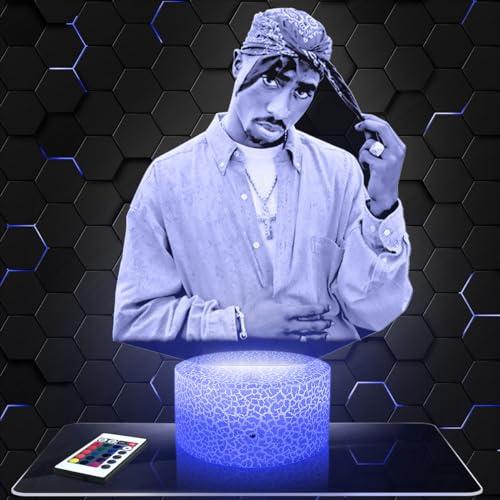 Lampephoto.fr - Rapper Tu pac 3D Lampe, Touch Nachtlicht, Tu pac merch, Rap Musik Geschenk, 3D Led Illusion Geschenkidee Weihnachten Geburtstag Junge und Mädchen TOP