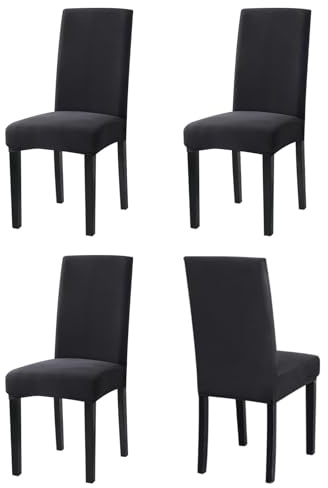 Sufdari Stuhlhussen 4er Set Grau, Stretch Esszimmer Stuhlbezug für Esszimmerstühle, Abnehmbarer Waschbarer Spandex Stuhlüberzug für Küchenstühle,Hotel, Bankett(Anthrazit Grau, 4 Stück)