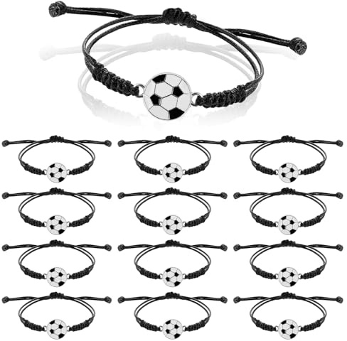 Abeillo 14 Stück Fußball Armbänd Kinder,Verstellbares Gewebte Freundschaftsarmband,Moden Sport Fußball Metall Armband,für Teenager Erwachsene Mädchen Jungen，Fußballspiel Geburtstag