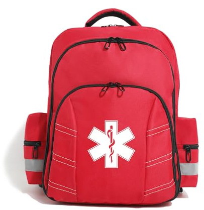 Red Medicine Backpack for School Empty First Aid Bag for Trauma Medication Safety Backpack Travel Paramedic Bag EMS EMT for Nurse Responder(bag only)