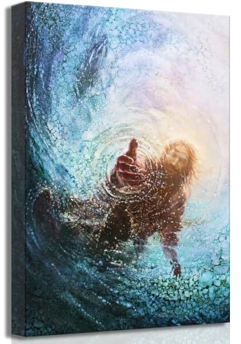 DYLGYWI Christlicher Kunstdruck auf Leinwand, Jesus, 30,5 x 40,6 cm | Hand of God Reaching Into Water Bild, Bibel, Christus, Religion, Wanddekoration, Poster, Druck für Wohnzimmer, Badezimmer