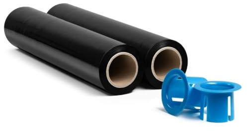 RAGO Stretchfolie Schwarz 2 Stück I Strechfolienrolle mit Handabroller 0,85 kg (7,5 x 7,5 x 40 cm) I Möbelfolie I Verpackungsmaterial I Umzugsfolie I Folie für möbel I Packfolien 150m