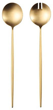 LuxurySP Servidores de ensalada, juego de 1, 2 piezas, 29,5 cm, acero inoxidable chapado en titanio (dorado)