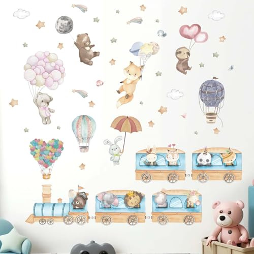 Amimagen Wandtattoos Heißluftballon Tier Wandaufkleber - Elefant Löwe Giraffe Zug Tier Wandabziehbilder - Baby Kinderzimmer Kinder Mädchen Schlafzimmer Kindertagesstätte Wanddeko