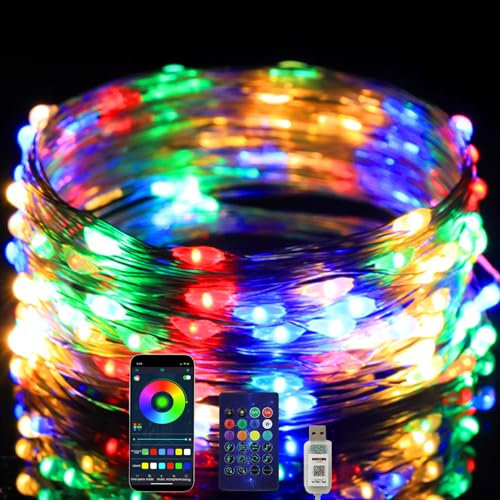 Lichterkette, 20M RGBIC Lichterkette Außen, Bunt Farbwechsel Lichtschlauch, 99+Modi Wasserdichte Bunt Lichterkette mit Timer, Fernbedienung&App Steuerung für Garten Baum Trampolin Halloween Party Heim