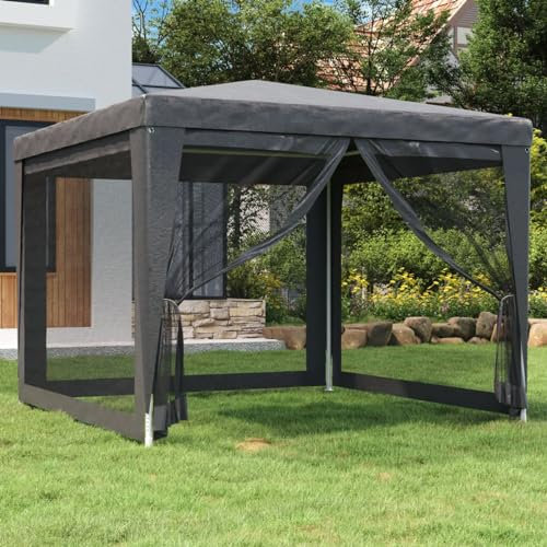 Homgoday Partyzelt mit 4 Wänden aus anthrazitfarbenem Netz, 3 x 3 m aus HDPE, Gartenpavillon, faltbar, Außenpavillon für Garten, Balkon, Terrasse
