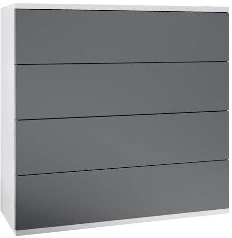 Vladon Kommode hängend Pavos V3, Sideboard mit 4 Schubladen Weiß matt/Anthrazit matt (76 x 76 x 35 cm)