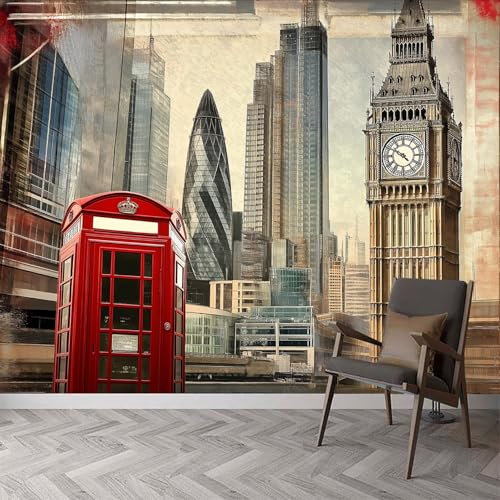 Fotomurales New York Grattacieli Parete Murale Collage Londra Big Ben Cabina Telefonica Fotomurales- 250 x 175 cm Parete Murale per Decorazione della Casa