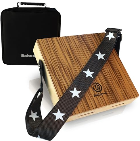 BAHAMUT Travel Cajon Drum - Zebrawood Kleine tragbare Cajon mit Gurt und Tasche, satte Bässe und helle Höhen, ideale Geschenk-Trommelbox für alle Schwierigkeitsstufen