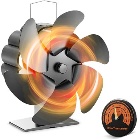 Ovshnrr Ventilatore per Stufa a Legna 6 Pale, Ventilatore per Camino con Termometro, Silenzioso Alimentato Calore Ventola per Bruciatore di Tronchi/Stufa/Camino/Accelerare la dissipazione del calore