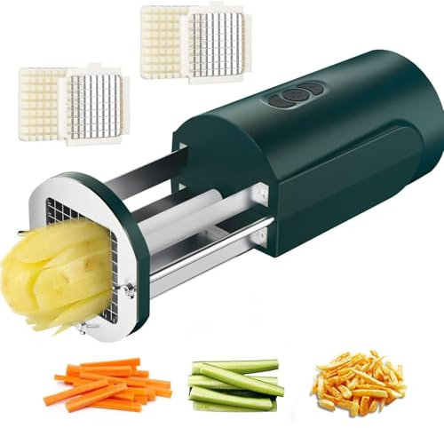 Elektrischer Pommes-Frites-Schneider, Edelstahl-Kartoffelschneider mit 1/2 und 3/8 Zoll Klinge, Edelstahl-Gemüseschneider, automatischer Pommes-Frites-Maker, Haushalts-Kartoffelschneider