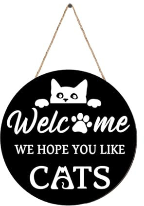 Welcome Sign for Front Door Cat Theme,Cat Welcome Sign for Front Door - Welcome Wooden Sign for Home Porch Decor, Cat Sign for Gate Fence Yard Home Decoration, Cat Lover