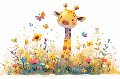 Giraffe Malen Nach Zahlen Erwachsene Groß 45x60cm,Malen Nach Zahlen Karikatur,Kreativ Set für Erwachsene,DIY Handgemalt Ölgemälde Leinwand Kit mit 3 Set Pinseln Acrylfarben,Home Wand Dekor,Rahmenlos