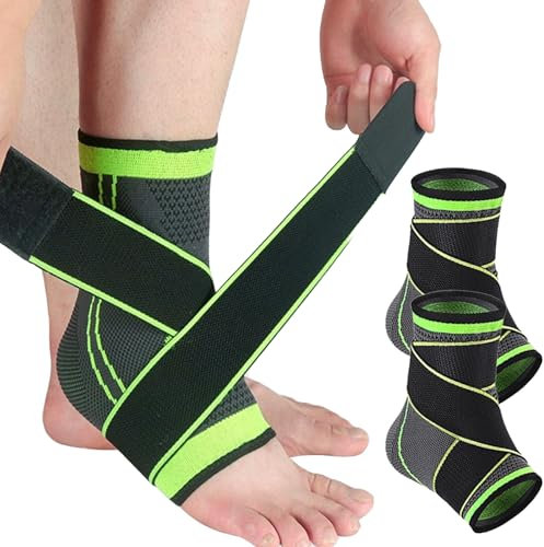 Asheyya 2 Pack Sprained Ankle Support for Ligament Damage, Ankle Brace for Women Men Foot Strap (Green, M)
