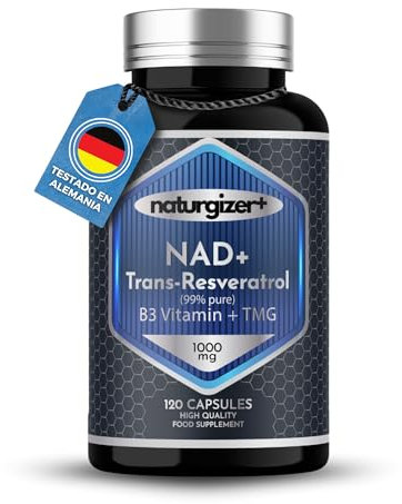 NAD, Resveratrol, Nad Resveratrol, NAD+ LIPOSOMAL,1000 mg (120 cáps), Vitamina B3, TMG. Mejora Nmn, Nicotinamide Riboside. Potente fórmula antiedad y revitalizadora. Alta pureza. Naturgizer+