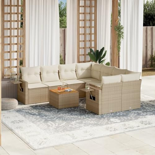 ShGaxin 9-TLG. Garten-Sofagarnitur mit Kissen Beige Poly Rattan, Lounge Gartenmöbel Set, Möbelsets, Balkon Möbel, Gartenlounge, Gartensofa - 3224490