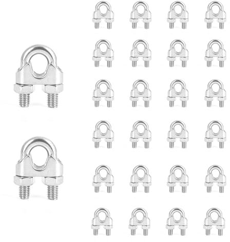 Lot de 24 Serre Cable Acier M5 U Boulon Clip de Câble en acier inoxydable 304 pour Corde à linge,Câble Métallique en Acier de 5 mm Corde