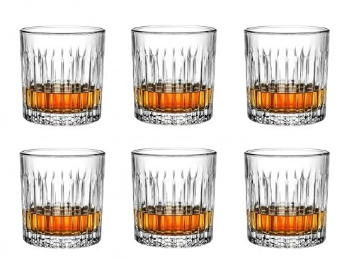 Provance Whiskyglas 2er 4er oder 6er Set, anmutige Tumbler für Whisky und Rum mit Relief, spülmaschinenfest aus Borosilikatglas (6 Stück Form 1)