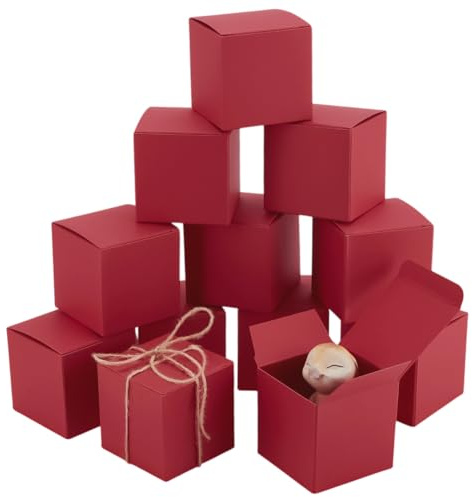 PH PandaHall 30pcs Weihnachten Papier Geschenkboxen 6cm Faltbare Quadratische Schachteln Kleine Party Boxen Kleine Geschenkverpackungs Papierboxen für Hochzeit Weihnachten Vorschlag Party Dekor, rot