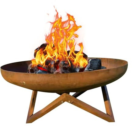 Braciere a legna per esterni, barbecue con bacino in acciaio ispessito, per falò a pellet, patio, giardino, cortile, picnic, 5-7 persone