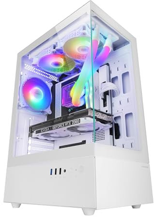 Mars Gaming MC-XO, Case Gaming ATX, Doppio Vetro Temperato Continuo a 90°, Ventola FRGB 12cm, Sistema di Raffreddamento SIDECOOL, Semitower Design a Doppia Camera, Ampia Capacità Interna, Bianco