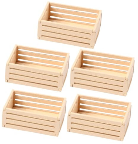 Tofficu 5pcs Mini Wooden Dollhouse Storage Baskets Realistic Miniature Crate for Craft Decor