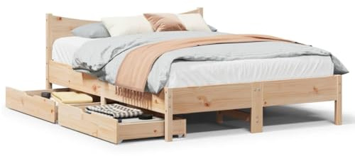 Iiaky Massivholzbett mit Schubladen Bett Mit Stauraum Betten Bett Mit Schubladen Massivholzbett 120x190 cm Kiefer // 3301923
