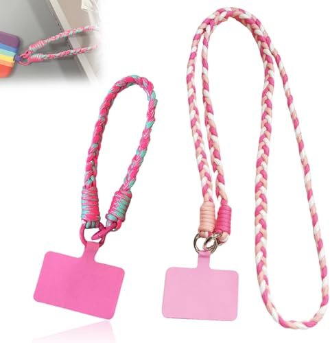 2 Pezzi cordini per telefono intrecciati, cordini anti-smarrimento con 2 toppe ultrasottili per portachiavi, fotocamere e accessori per telefono,Regolabile Cordino Tracolla