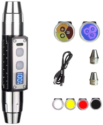 YZYOE Ultra Bright Jade Erkennung Taschenlampe, Edelstein Mineral Erkennung Lampe mit Stromanzeige, Verstärkt 365nm UV-schwarzer Spiegel schwarzer Stift, weißes Licht, gelbes Licht, rotes Lampe.