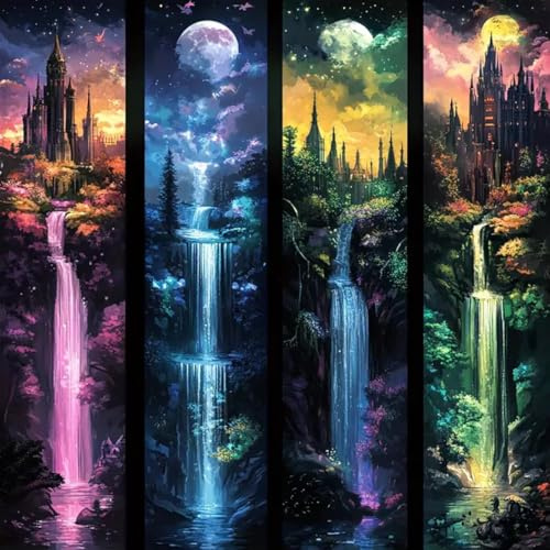 Diamond Painting Schloss Mond Wasserfall – 5D Diamant Painting Bilder für Erwachsene Set, DIY Diamond Art Landschaft Mosaik Bastelset, Basteln für Anfänger,Wanddekoration für Zuhause, 35x35 cm