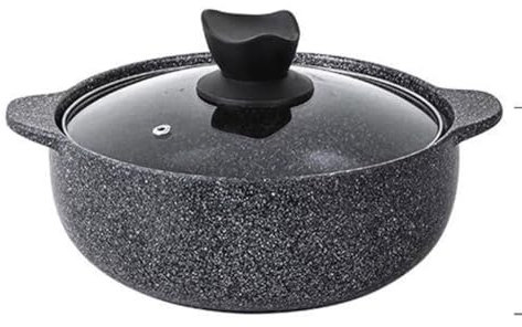 Pentola, Ghisa di Alluminio, Rivestimento Antiaderente di Alta Performance Pietra, Coperchio in Vetro, Tutti Fornelliy Induzione(4L)
