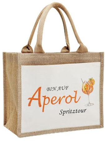 Jutetasche Jute Tasche Mit Text BIN AUF Aperol SPRITZTOUR, Jutebeutel Personalisiert Jute Beutel Strandtasche Klein Einkaufstasche Shopper Taschen Damen Geschenktasche Geschenk Für Frau, Kollegin