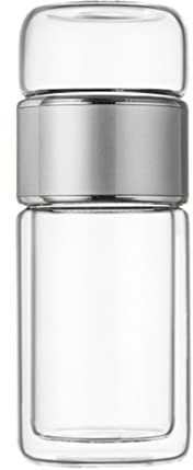 420 ml doppelwandige Teeflasche aus Glas mit Tee-Ei, Teebecher aus Borosilikatglas mit Teesieb aus Edelstahl 304, isolierte Glaswasserflasche für Zuhause, Büro und unterwegs (Edelstahlfarbe)