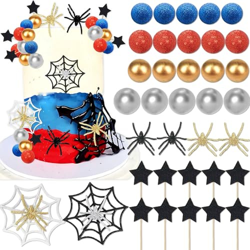 41PCS Superhero Birthday Cake Decoration Superhero Party Favors Cupcake Cake Decoration Spider Cake Decor Spider Birthday Party Boys Baby Shower