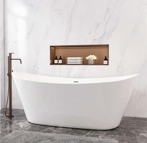 Aica Sanitär Freistehende Badewanne mit Siphon Acryl Set Acrylbadewanne Acrylwanne Luxusbadewanne,170x72x65cm für Badezimmer