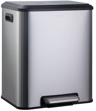 KARAT Mülleimer Edelstahl 30 Liter - Soft-Close & Pedal - 2-Fach Mülltrennung (Jack)