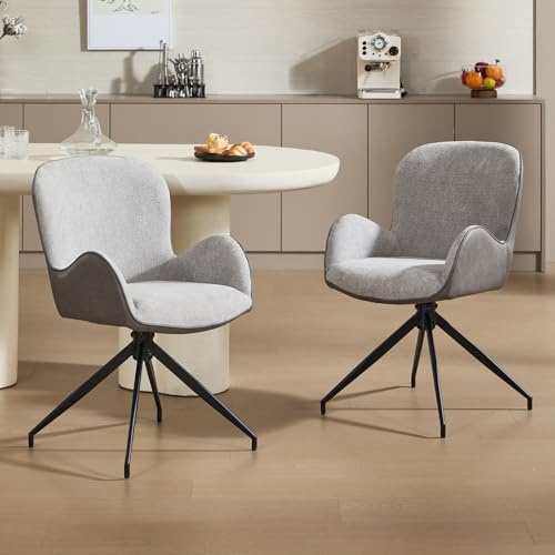 chairus Lot de 2 Chaise Pivotante Salle à Manger en Chenille et Cuir PU, Fauteuil Pivotante à 360°pour Salon Chambre, Chaises de Cuisine avec Pieds en Métal, Gris-2