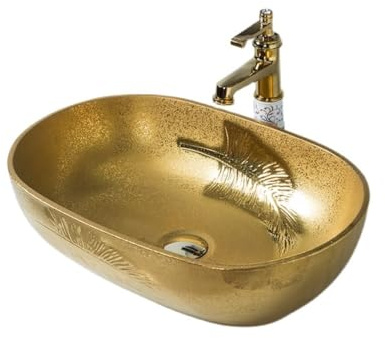 YHxFlux Durevole Lavabo da Bagno Ovale da appoggio in Stile Europeo di Lusso Dorato Facile da installare