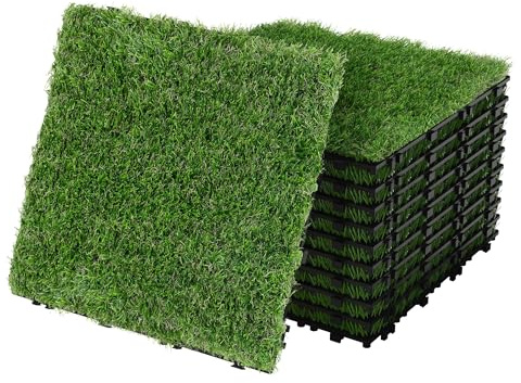 ML-Design Kunstrasen Fliesen 30x30 cm/44 Stücke=4m², Bodenbelag mit Klicksystem und Drainage, UV-Beständig, Kunststoffrasen Künstlicher Rasen Klickfliesen Rasenfliesen Rasenteppich Grasmatte Outdoor