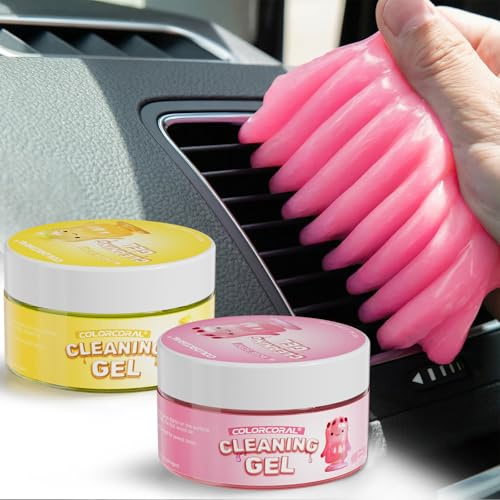 ColorCoral Keyboard Cleaner Gaming Computer Accessories Car Cleaning Kit | Reusable Cleaning Putty for PC, Laptop, Keyboard, Electronics, Air Vents, Home & Office, Gel Cleaning Kit (Yellow + Rose)