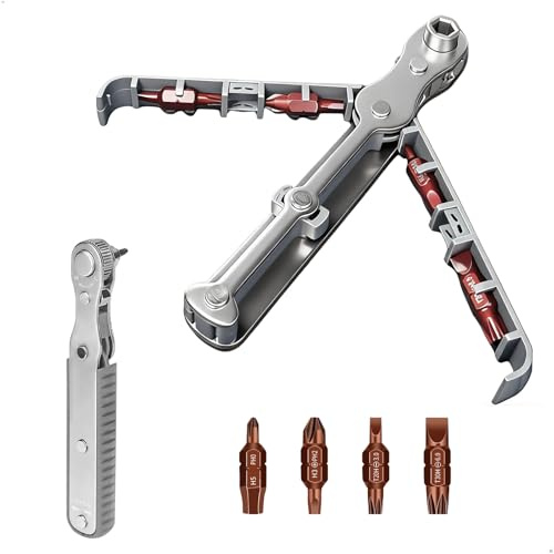 Mini Ratschenschlüssel, 134mm Mini Ratsche 1/4 Zoll Wendeschrauber, Multifunktional um 90 Grad Versetzt, Kleine Ratsche Ratschenschraubendreher für Gadgets, Autos, Häuser, Maschinen und andere Geräte