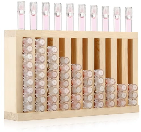 Wonderjune 1 Pcs Wooden Lipsticks Holder 0.7 inch Lip Balm Tube Holder Lip Gloss Organizer Display Wood Lipsticks Tube Tower Organizer for Market Craft Booth Room Display (10 Slot)