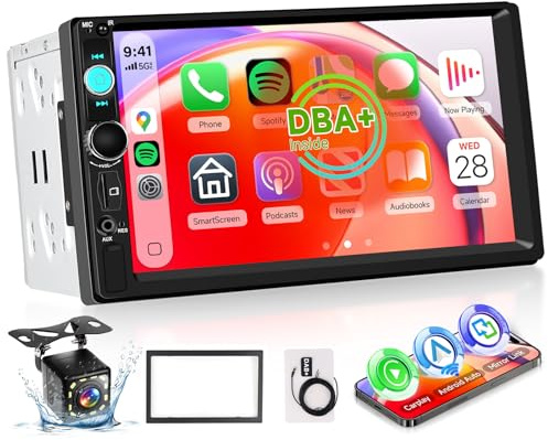 DAB Double Din Car Stereo with Apple Carplay Wireless Android Auto, Hodozzy 7 HD IPS Touchscreen 2 Din Car Radio with Bluetooth 5.2 EQ FM SWC Reversing Camera+USB/TF Card/Aux Ports+Frame