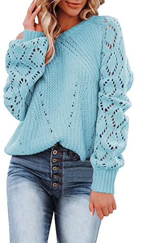 Générique Maglione Donna Chic E Originale Maglione Leger D Autunno Donna 2025 Nuova Felpa traforata Pullover Personalizzato Top Casual Ampia Tunica Tinta unita Versatile Felpa Girocollo Manica Lunga