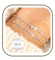 Avotto 925 Silber Armband für Damen Mädchen Hypoallergene Gold Layered Armbänder Silber Doppel Armbänder Einstellbare Stackable Armband Geburtstag Geschenke für Damen Mädchen Schmuck