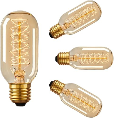FanciBuy 4 Pack Vintage Light Bulbs, Edison Screw Bulb, Dimmable, Decorative Filament Bulb E27, T45 Tube Shaped, 230V