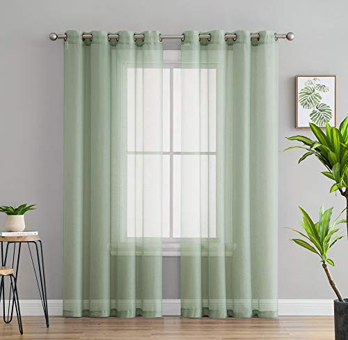 HLC.ME Semi Sheer Grommet Window Curtains, 2 Panels, 54x95 Inch, Sage Green