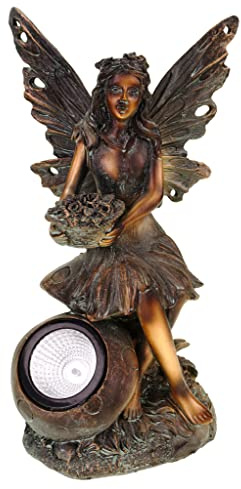 Kremers Schatzkiste A Noble Elfe Debout avec Grenouille Solaire sur Tronc d'arbre Figure de Jardin 40 cm Fée Fairy